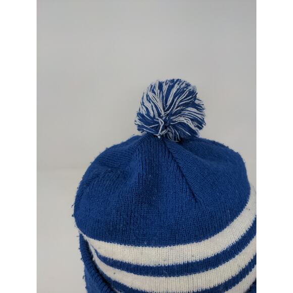 NFL Football Indianapolis Colts Beanie Hat Blue White Striped Pom Pom Patch Logo - Picture 7 of 12